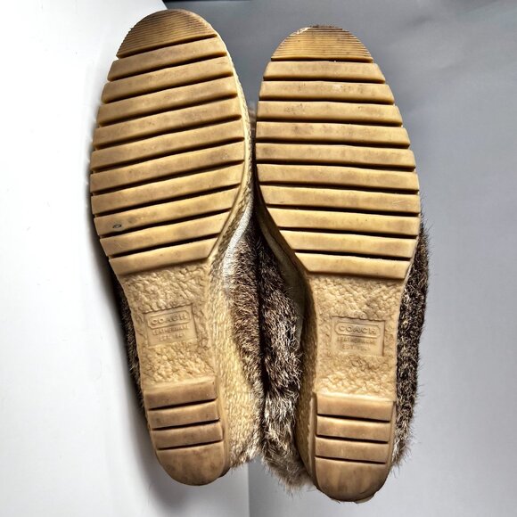 COACH Maryann Tan Suede & Rabbit Fur Beaded Platform Boots with Pom Pom 7.5 - Picture 6 of 11